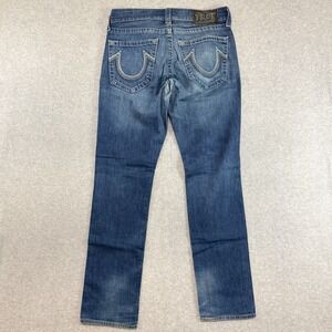 True Religion Slim Straight Leg Jeans Mens 30x35 Jackson Dark Wash Repaired Y2K
